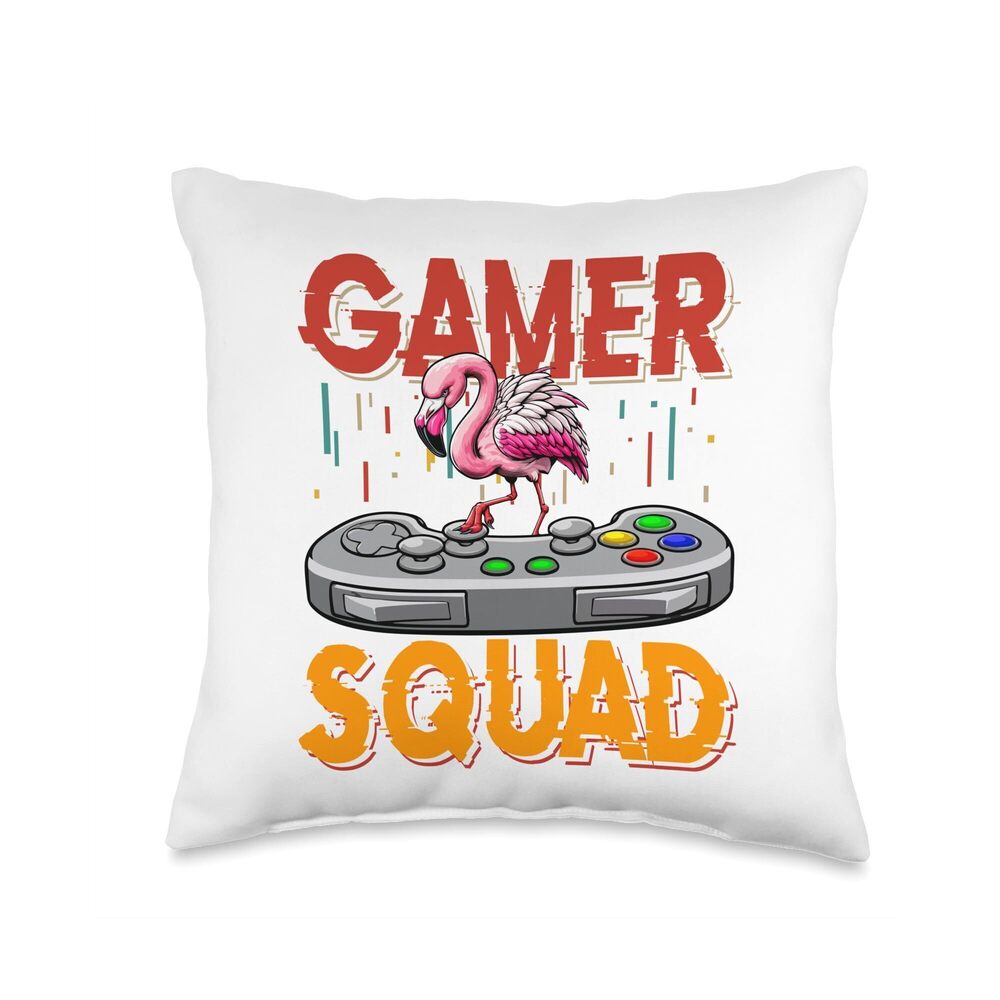 3999 Vintage Gamer Funny Squad Cute Flamingo Game Controller Throw Pillow